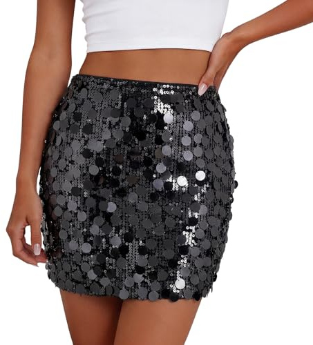 WERFORU Glitzer Rock für Damen Pailletten Rock Elastische Taille Minirock | Hochwertiger Pailletten-Minirock mit glitzernder Optik. Ideal für Partys, Club, Festivals und festliche Anlässe