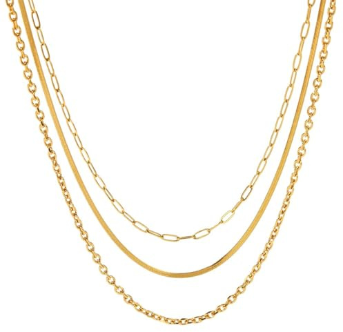 Sanixa Karma NH10678601 Halskette mehrlagig Damen Gold modern 43 cm Kette Damenkette vergoldet Damenschmuck Layering-Kette Kettenset