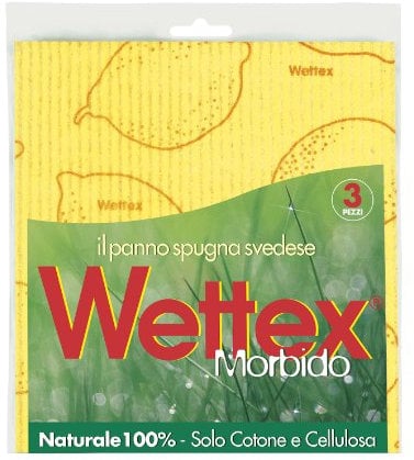 Wettex 102146 Pannospugna Morbido Assorbente, 100% Naturale, Altro, Giallo, 19x24x0.5 cm, Confezione da 3 Pezzi
