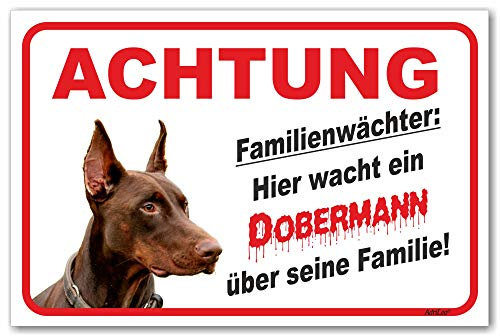 AdriLeo Schild - Vorsicht brauner Dobermann - Familienwächter - (20x30cm) / Achtung Hund Wachhund