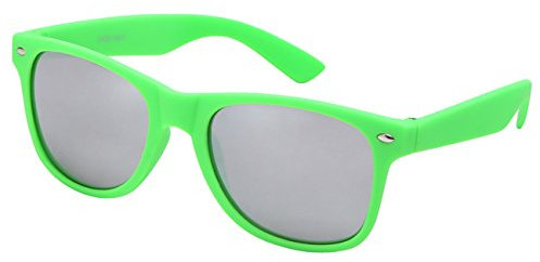 Ciffre Sonnenbrille Nerdbrille Nerd Retro Look Brille Pilotenbrille Vintage Look - ca. 80 verschiedene Modelle Neon Grün Matt Verspiegelt