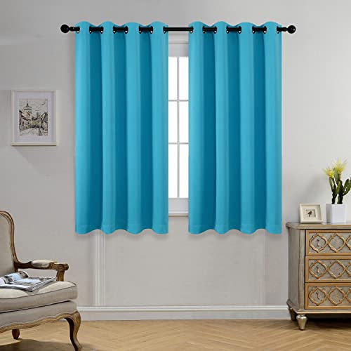 MIUCO 1 Paar wärmeisolierte Ösen für Fenster, 132 x 160 cm, Verdunkelungsvorhänge mit 2 Raffhaltern, Türkis