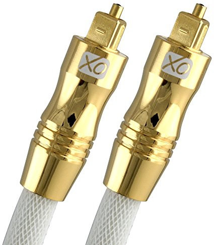 XO 10m Optical TOSLINK Digital Audio SPDIF Cable - White, GOLD series. 24k Gold Casing. Compatible with PS4/PS3, Xbox One, Wii, Sky Q, Sky HD, HD TVs, DVD, Blu-Rays, AV Amp
