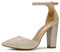 DREAM PAIRS Women's Coco High Heels Chunky Block Pumps Pointed Closed Toe Ankle Strap Dress Shoes,Size 3.5,Gold/Glitter,Coco