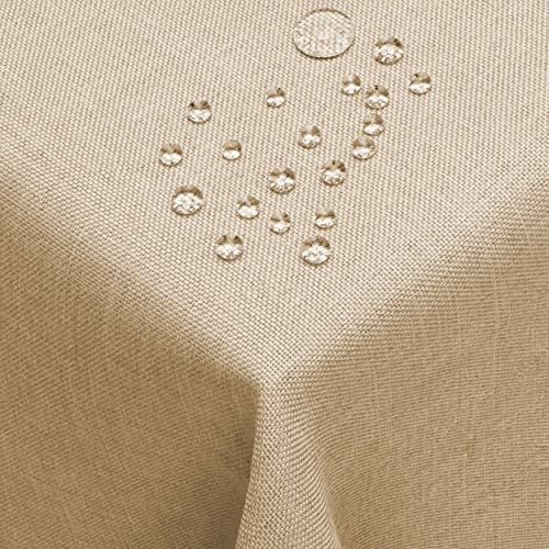Leinen Optik Tischdecke Tischtuch Tafeldecke Leinendecke Abwaschbar Wasserabweisend Eckig 160 x 400 cm Beige Sand Fleckschutz Pflegeleicht mit Saumrand Leinentuch