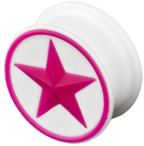 viva-adorno 1 Stück Flesh Plug Tunnel Ohr Piercing Silikon flexibel Stern Größe 4-26mm Z156, 2 weiß/pink Z205, Gr. 24mm