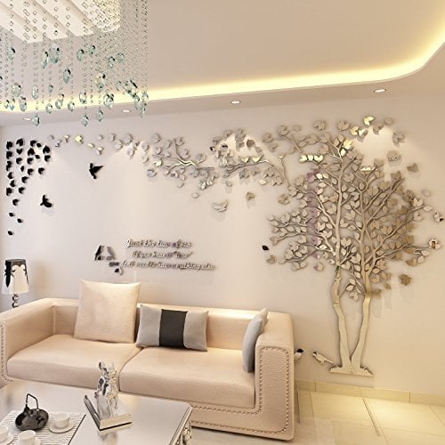 JYSPORT Stickers Muraux Arbre 3D Stickers Muraux TV Autocollants 3d Stickers Muraux 3d Plantes Stickers Muraux Décoration Mural Salon (L, Silver right)