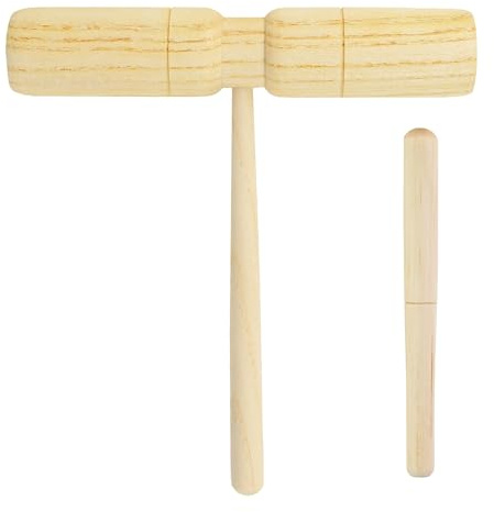 A-Star T Bar Double Two Tone Wood Block with Wooden Beater, Percussion Rhythm Block