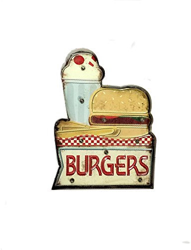 DiiliHiiri Retro-Schild Leuchtend Vintage Metallschild Haus und Küche Dekoration Wanddeko Burger