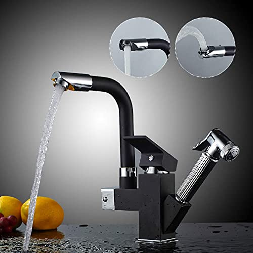 AuraLum Grifo Cocina Negro con Ducha Extraíble, 360º Giratorio Monomando Grifo para Fregadero, Latón Negro Mate