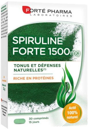 Forté Pharma - Spiruline Forte 1500 - Complément Alimentaire Tonus et Défenses naturelles - Favorise la résistance de l'organisme - Algue riche en protéines - 30 Comprimés, 2/jour