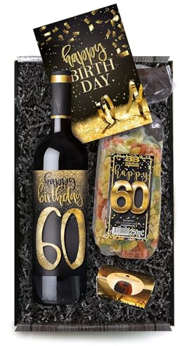 Bull & Bear Geschenkbox Happy Birthday 60, Set mit Rotwein und Geburtstagskarte, Geschenk zum 60. Geburtstag