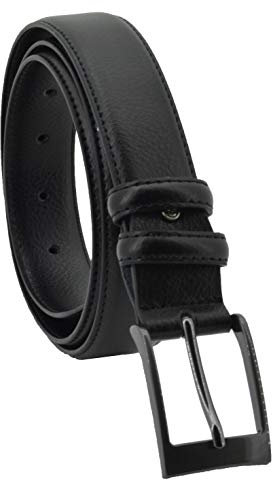 Sergio Tacchini Herren Gürtel Aus Echtem Leder, Rechteckige Schnalle, Nickelfrei, kürzbar Schwarz Eine Naht 120 cm (tg 52-54)