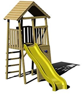 Wendi Toys J1 Klettergerüst und Rutsche für draußen, stabiles Spielplatz-Set für Kinder, hochwertiges nordisches Holz, Naturfarbe, 280 x 110 x 270 cm, ideal für Kinder im Alter von 4–10 Jahren