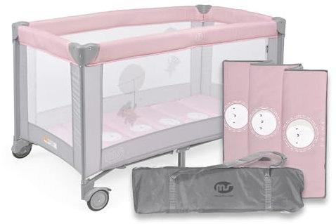 ms Baby World - Lettino da viaggio 120 x 60 cm, per bebè, incluso materasso e borsa per il trasporto, da 0 + mesi fino a 15 kg, facile da piegare e da montare, leggero e stabile