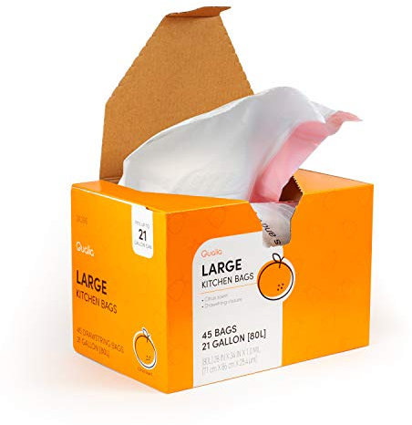 QUALIA (CITRUS, 45 sacs parfumé aux agrumes 80 litres | Sac poubelle à cordon de fermeture | Très résistant
