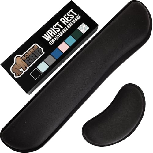 Gorilla Grip Lot de 2 repose-poignets en mousse à mémoire de forme pour clavier d'ordinateur, souris, design ergonomique pour soulager la douleur, repose-main et bras, repose-tapis de souris,