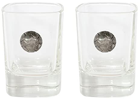 Gamekeepers Cottage gifts Football Pair of Shot Glasses Crystal Cut Tot Party Gift 136