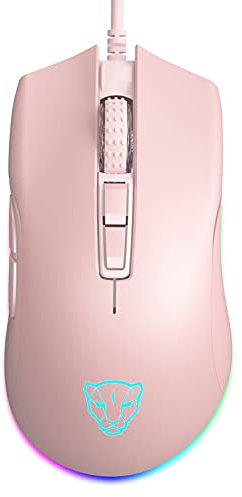 MOTOSPEED V70 USB Wired Gaming Mouse,DPI 6400 ZEUS6400 Optical Sensor,Chorma RGB Backlit,7 Programmable Buttons,Ergonomic PC Gaming Mouse for Laptop, PC, Mac(Pink)