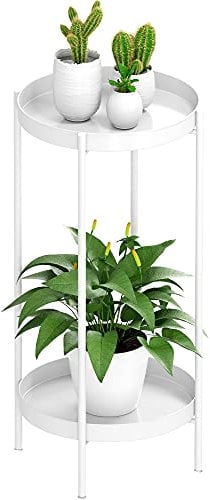 OVICAR Plant Stand Indoor Outdoor - Metal Flower Pot Holder Table 2 Tier Tall Potted Rack Organizer Rustproof Plant Display Shelf For Home Garden Patio Balcony Office Living Room Bathroom Corner White