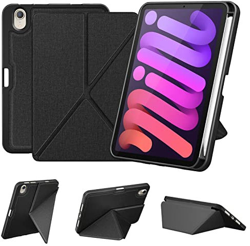 DTTO Schutzhülle für iPad Mini 7 (A17 Pro) 2024 / iPad Mini 6 2021 8,3 Zoll mit Stifthalter, Multi-Winkel, magnetische Standabdeckung für iPad Mini 7. / 6. Generation [Auto Wake/Sleep], Schwarz