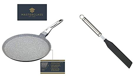 MasterClass MCMCP28 Cast Aluminium Induction-Safe Non-Stick Crêpe Pan, 28 cm (11), Grey & KitchenCraft Professional Plastic Spatula/Palette Knife with Stainless Steel Handle, 33 cm