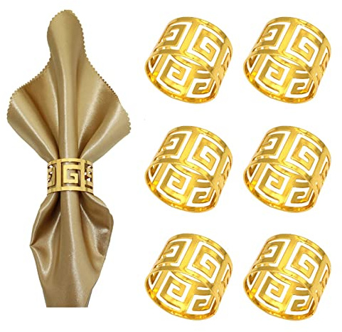 Queerelele Serviettenringe Hochzeit Moderne Serviettenringe Serviettenschnallen Blätter Universal Serviettenringe Set für Hochzeitsfeier Abendessen Jubiläum Tischdekoration 6 Stück (Gold)