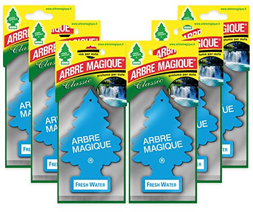 Arbre Magique Lufterfrischer für Auto, Fresh Water, frischer und prickelnder Duft, hält bis zu 7 Wochen, hergestellt in Italien, Packung mit 6 Stück
