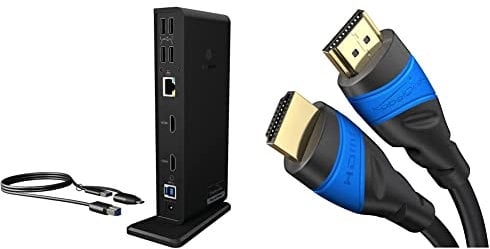 ICY BOX USB 3.0 & USB-C Docking Station mit 2 HDMI, 6-Fach USB Hub, Schwarz & KabelDirekt – 2 m – 4K HDMI-Kabel (4K@120Hz und 4K@60Hz für EIN spektakuläres Ultra-HD-Erlebnis, Schwarz)