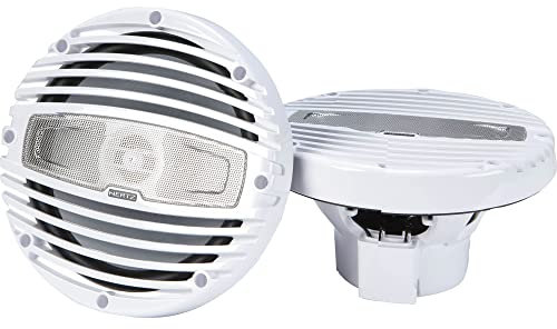 Hertz HMX 8-TW – Pareja de Altavoces Coaxiales Marinos de 8,8 con Rejilla Blanca, Certificación IP65 y Cúpula Pei, 200 W Máx