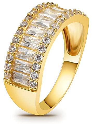 Beutirer Silber Gold Ringe für Damen 725 Vergoldet, Eternity Ring mit 3-Reihen 5A Zirkonia Kristall, Trendy Damenring Eheringe Verlobungsringe Freundschaftsringe Partnerringe, Geschenk für Frauen
