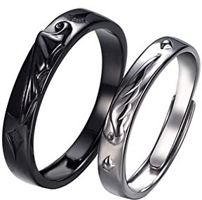 Coppia Di Anelli Coordinati In Argento Sterling S925 Per Donne e Uomini Con Ali Del Diavolo Set Di Promessa Regolabile Fidanzamento e Matrimonio Regalo Per Lei e Per Lui Anniversario San Valentino