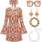 ZeroShop Halloween 70er Jahre Jahrzehnte Disco Kostüme Outfit Gogo Kleid Stirnband Brille Ohrringe Armbänder Gürtel für Frauen, gold, Mittel