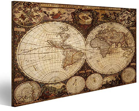 islandburner Bild auf Leinwand Alte Weltkarte Vintage World Map 2 Wandbild Poster Kunstdruck Bilder 100x57cm