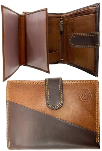 Men's Brown Leather Wallet, RFID Blocking, Real Leather Mens, with Coin Pocket, 7 Card Holders, 2 ID Windows, 2 Banknote Compartments, Men, Women, Tan, Purse, Trifold Billfold UK (EB03 NCombi)