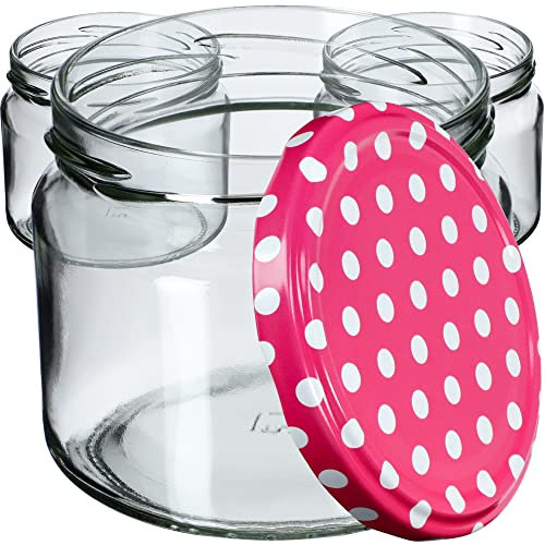 KADAX 100st Einmachgläser mit Schraubdeckel, Marmeladengläser 330ml, Vorratsgläser für Marmeladen, Konfitüren, Honig, Gläser mit Schraubverschluss (Rosa gepunktet)