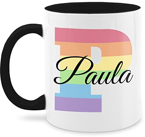 Tasse Tassen 325ml - Anfangsbuchstabe Name - One Love Liebe Rainbow Regenbogen LGBTQ Gay Pride Regenbogenfarben LGBT mit Namen - 325 ml - Schwarz - buchstabentasse buchstaben paula mug namenstasse