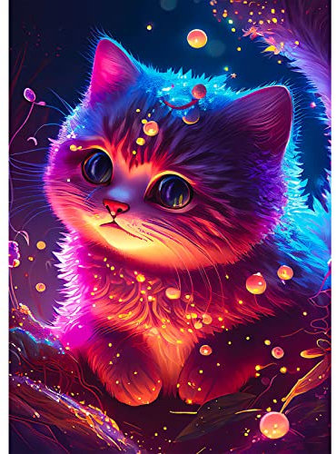 DAERLE Diamond Painting Bunte Katze, Diamant Painting Bilder, DIY Cross Stickerei Malerei Kits, 5D Diamond Painting Erwachsene Wohnzimmer Schlafzimmer Büro Wand Deko 30x40CM/12x16Zoll Katze