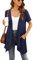Yommay Plus Size Cardigan for Women Lightweight Short Sleeve Draped Cardigans Open Front Kimono Jacket with Pockets Casual Duster Vest Shrug Top,Navy Blue,2XL
