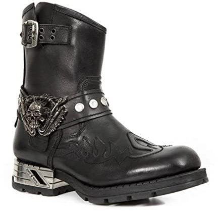 Stivali Corti, Stivali Moto retrò, Stivali Punk in Similpelle PU, Stivali in Pelle Impermeabile per Uomo e Donna, 38-48(Nero,42)