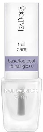 IsaDora 3-in-1 Top Coat, Base Coat & Klarlack für Nägel - Allrounder Nail Polish für Fingernägel - Nagellack transparent - Ideal für Unterwegs - Schimmernd glänzender Base und Top Coat - Clear