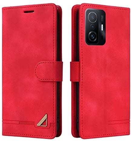 OKZone Kompatibel mit Xiaomi Mi 11T/11T Pro Hülle, Halterung Standfunktion Kartenfach Wallet Schutzhülle 360 Grad Stoßfest Premium Leder Schutzhülle Handyhülle für Xiaomi Mi 11T/11T Pro (Rot)