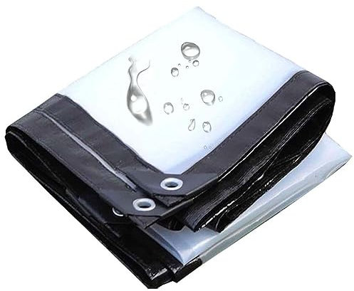 Amunpitic Lona Transparente para Piscinas 4x7m, Lonas Impermeable Exterior Transparente, Multiusos Lona Alquitranada con Ojales, Antidesgarro, para Plantas Invernadero Jardines