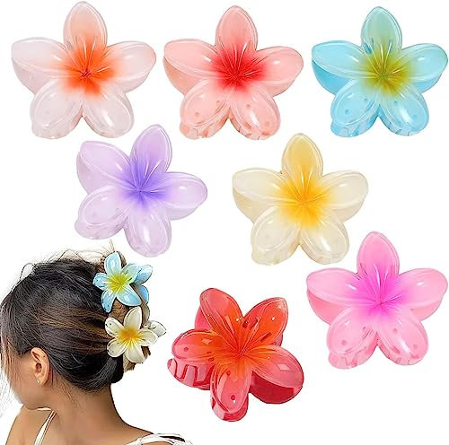 Jeaxus Plumeria Flower Hair Claw Clips, 7pcs Blumenhaarnadel Trendige Haarnadel rutschfeste Kunststoff Haarspangen, Hawaiianische Accessories for Bridal Wedding Party Beach Haarschmuck
