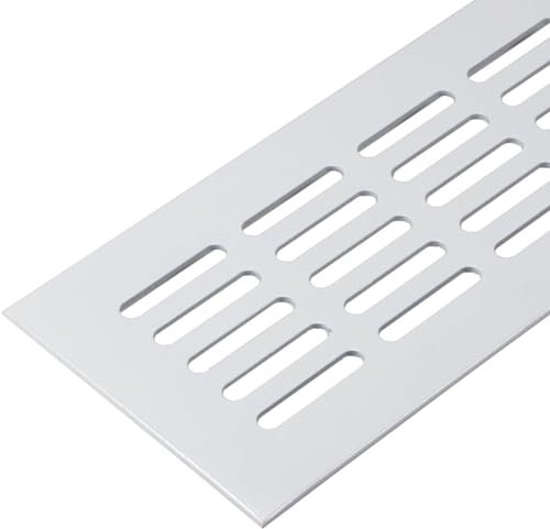 Gedotec Griglia di ventilazione rettangolare in alluminio, 1 griglia di scarico bianco opaco, 400 x 80 mm, griglia per porte in alluminio per interni ed esterni, griglia di ventilazione rettangolare