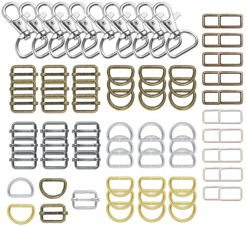 HUAZIZ 80 Pezzi Moschettoni per Borse in Metallo, Anelli a D e Scorrevole Fibbia, Fibbie per Cintura, Fibbie Metallo, Accessori per DIY Craft,Tracolla, Riparazione Zaino, 20 mm