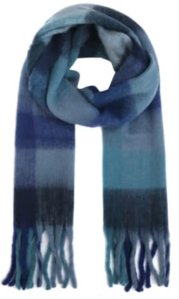 FASHION YOU WANT Damen Web Strickschal mit buntem Karo Muster und langen dicken Fransen, warmer Winter, Stola (S12)