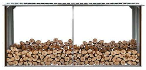 ARKEM Abri de Stockage de Bois Acier galvanisé 330x92x153 cm Marron Abris De Jardin,Abri De Stockage pour Jardin,Abri D'Outils De Jardin