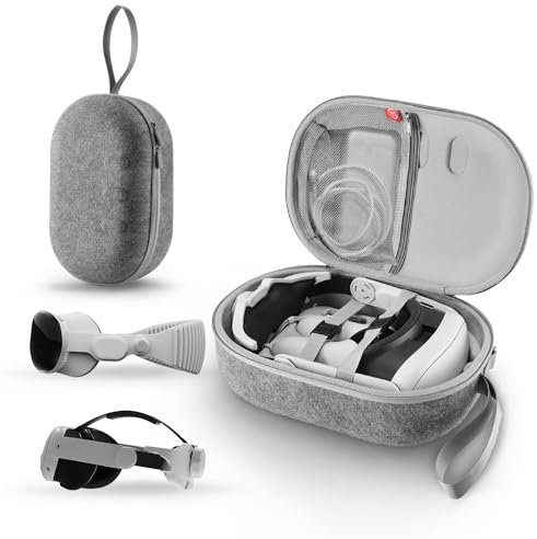 Uxilep Schutzhülle für Meta Quest 3, harte Tragetasche, kompatibel mit Meta Oculus Quest 3 / Vision Pro VR Headset mit Elite-Gurt und Touch-Controller-Zubehör, geeignet für Reisen und Zuhause