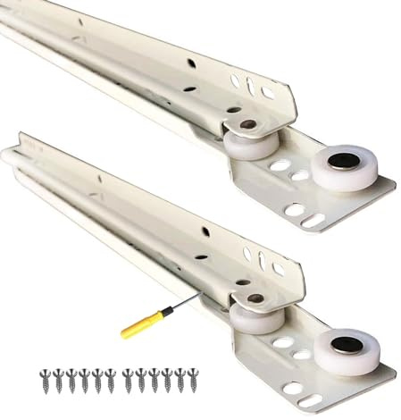 Cabinet Drawer Slides Roller Runners Drawer Tracks, 25cm to 55cm White 1 Pair/Support 40kg, for Dresser, Keyboard Trays and Drawers, Office and Garage, Sliding Shelf Runners